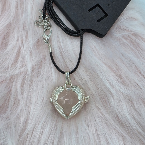 Pink Rose Quartz Crystal Sphere w/ Angel Wings Locket Necklace - Picture 7 of 7